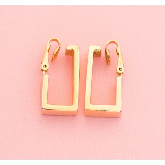 Vintage Gold Tone Brick Clip On Earrings | Avon H9 - Picture 3 of 5